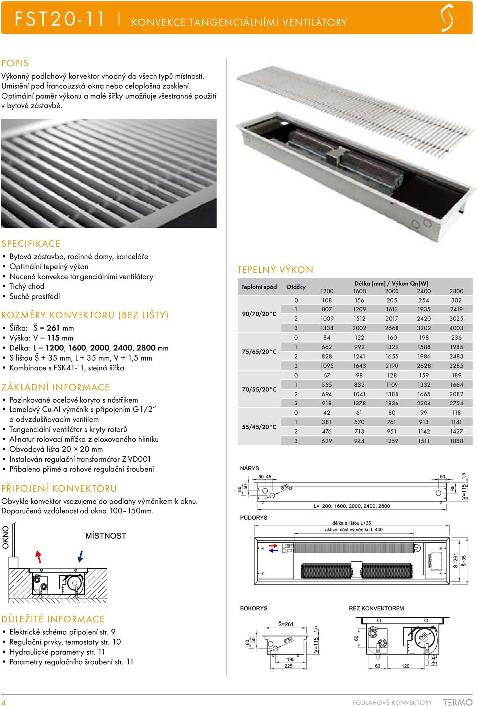 SPECIFIKACE Bytová zástavba, rodinné domy, kanceláře Optimální tepelný výkon Nucená konvekce tangenciálními ventilátory Tichý chod Suché prostředí ROZMĚRY KONVEKTORU (BEZ LIŠTY) Šířka: Š = 261 mm