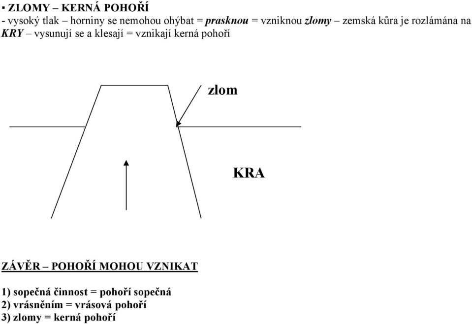 vznikají kerná pohoří zlom KRA ZÁVĚR POHOŘÍ MOHOU VZNIKAT 1) sopečná