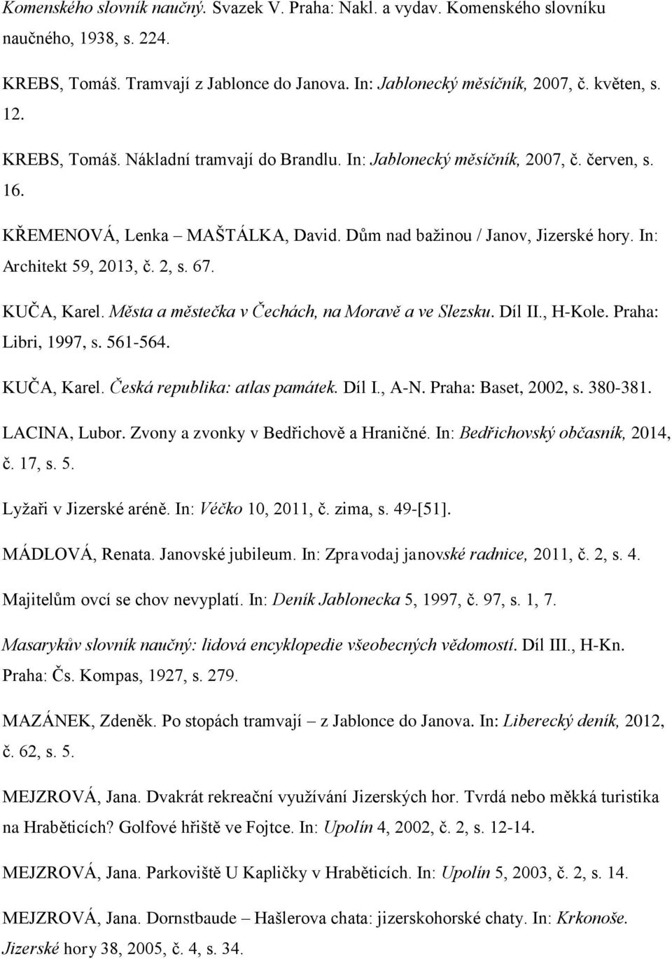 67. KUČA, Karel. Města a městečka v Čechách, na Moravě a ve Slezsku. Díl II., H-Kole. Praha: Libri, 1997, s. 561-564. KUČA, Karel. Česká republika: atlas památek. Díl I., A-N. Praha: Baset, 2002, s.