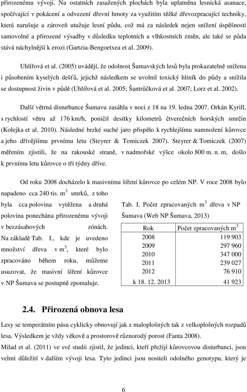 půdu, což má za následek nejen snížení úspěšnosti samovolné a přirozené výsadby v důsledku teplotních a vlhkostních změn, ale také se půda stává náchylnější k erozi (Gartzia-Bengoetxea et al. 2009).