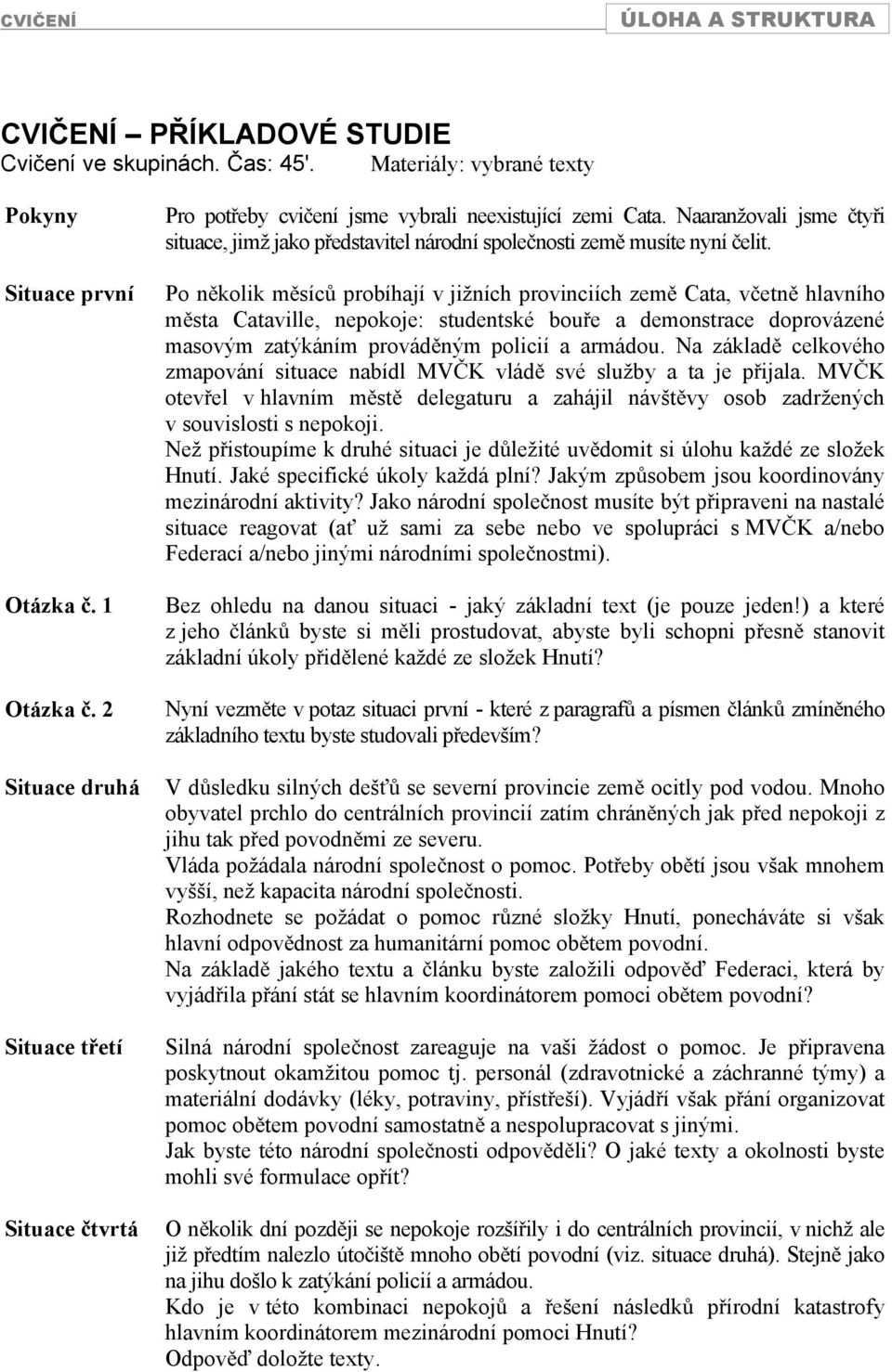 Po nkolik msíc probíhají v jižních provinciích zem Cata, vetn hlavního msta Cataville, nepokoje: studentské boue a demonstrace doprovázené masovým zatýkáním provádným policií a armádou.