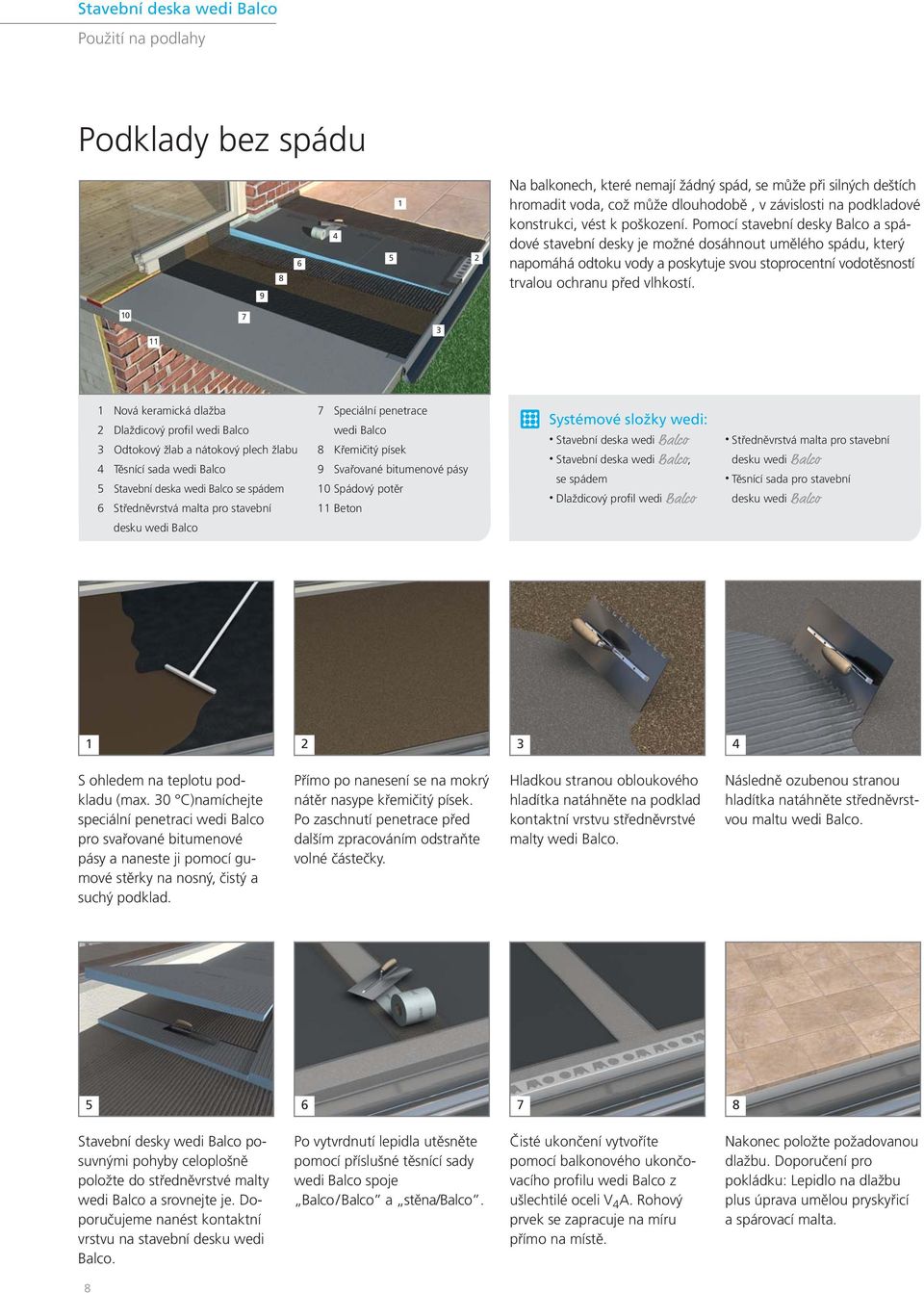 Pomocí stavební desky Balco a spádové stavební desky je možné dosáhnout umělého spádu, který napomáhá odtoku vody a poskytuje svou stoprocentní vodotěsností trvalou ochranu před vlhkostí.