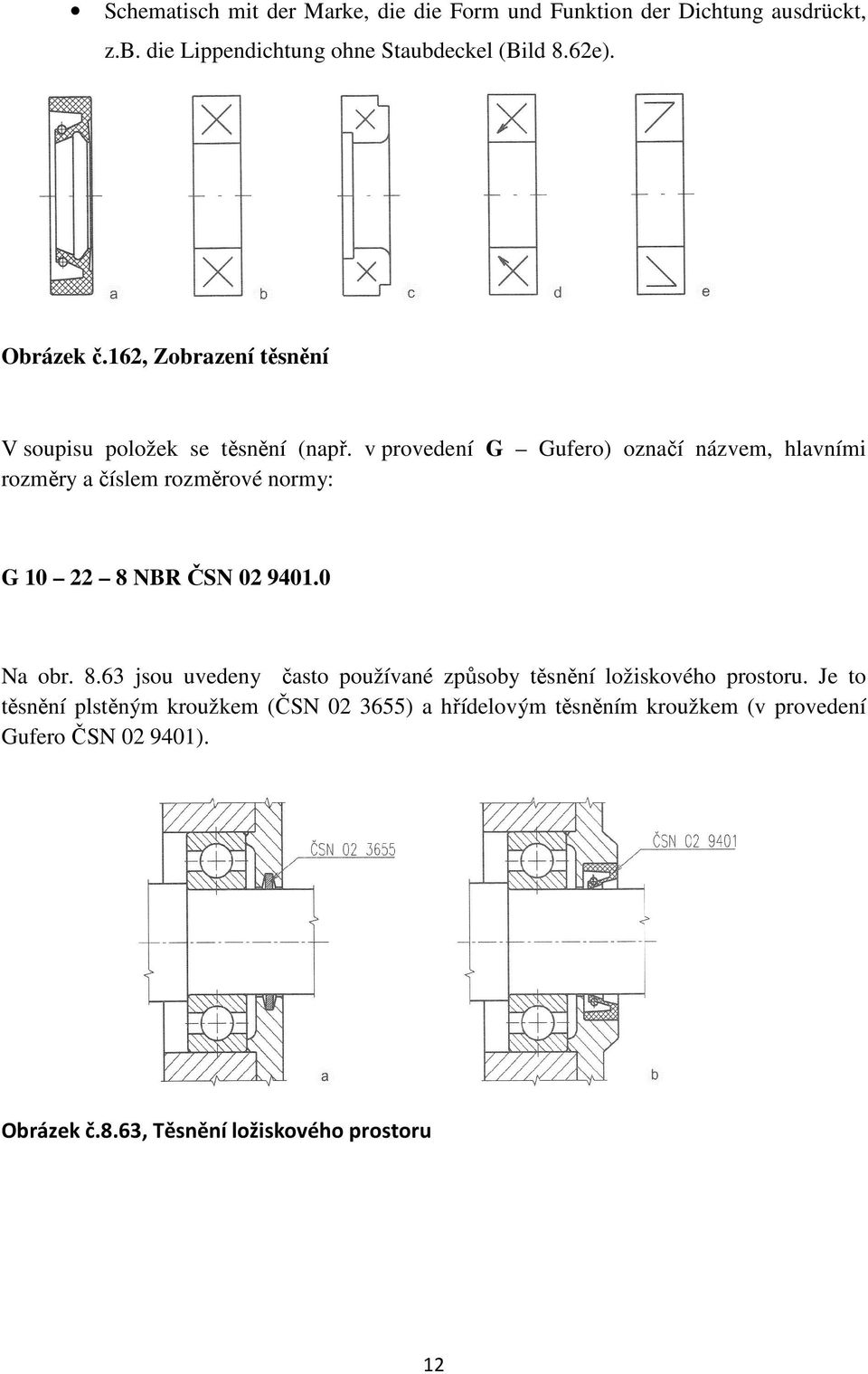 v provedení G Gufero) označí názvem, hlavními rozměry a číslem rozměrové normy: G 10 22 8 