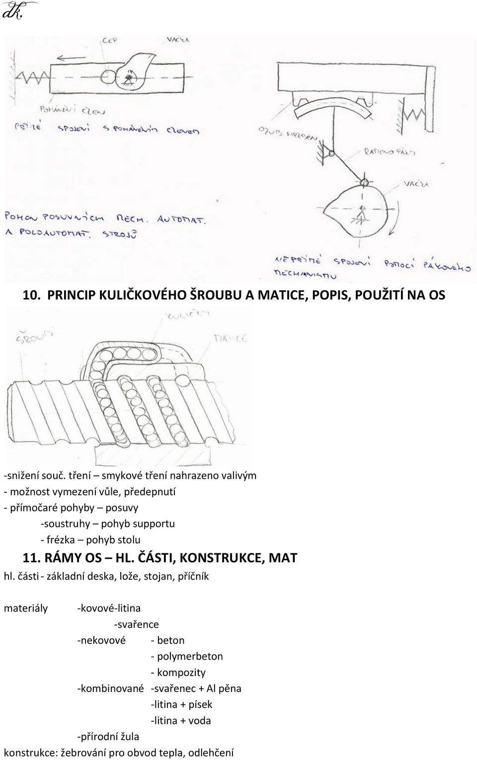 frézka pohyb stolu 11. RÁMY OS HL. ČÁSTI, KONSTRUKCE, MAT hl.