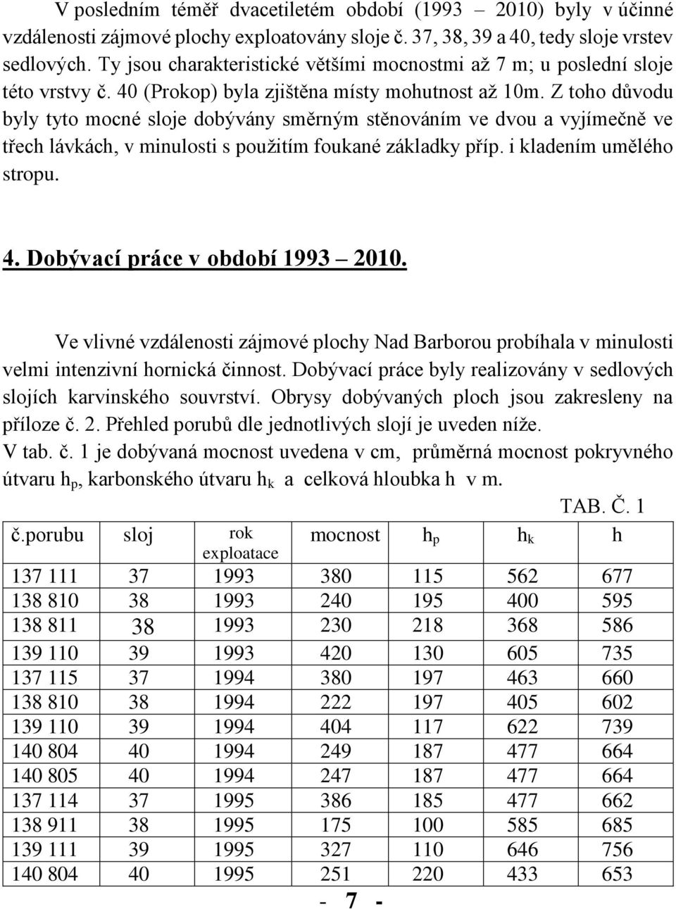 Z toho důvodu byly tyto mocné sloje dobývány směrným stěnováním ve dvou a vyjímečně ve třech lávkách, v minulosti s použitím foukané základky příp. i kladením umělého stropu. 4.