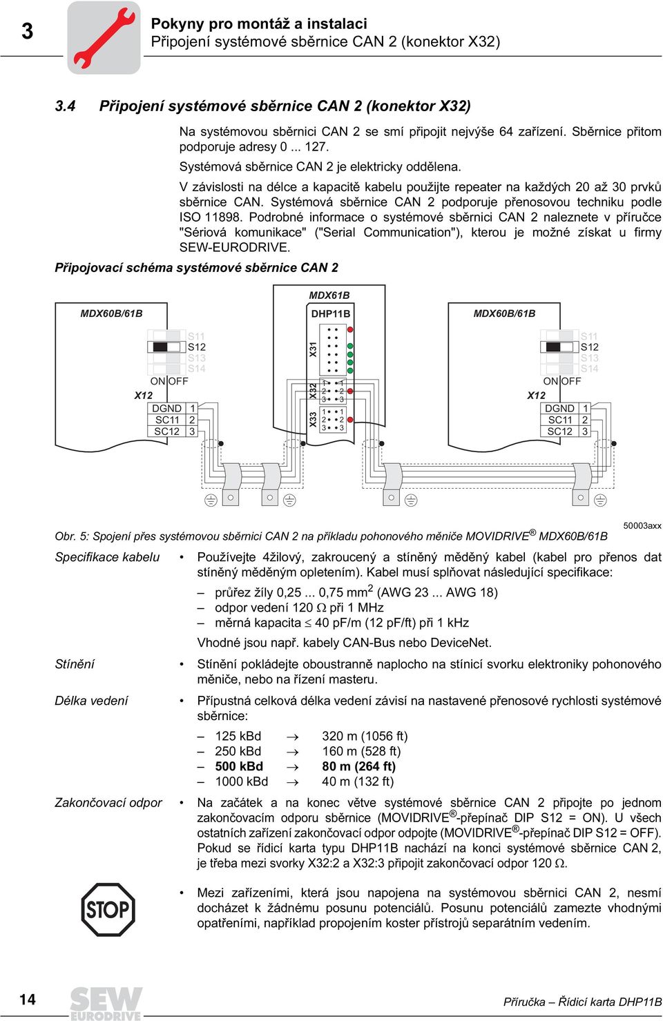 Systémová sběrnice CAN 2 je elektricky oddělena. V závislosti na délce a kapacitě kabelu použijte repeater na každých 2 až 3 prvků sběrnice CAN.