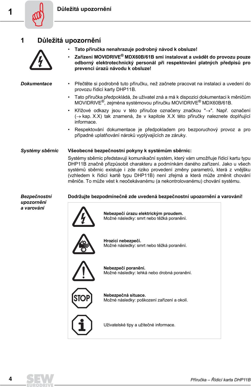 Dokumentace Přečtěte si podrobně tuto příručku, než začnete pracovat na instalaci a uvedení do provozu řídicí karty DHP11B.