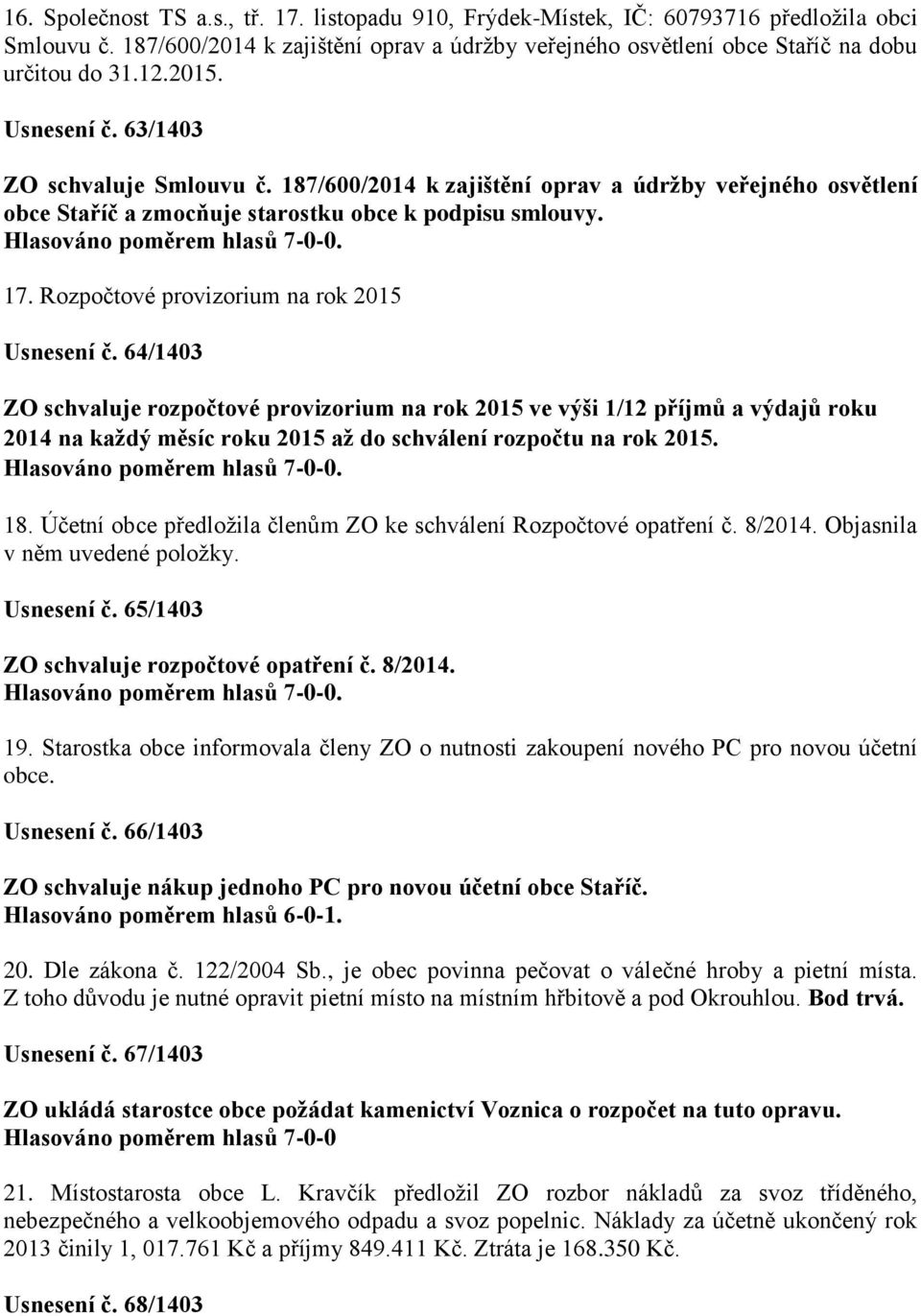 Rozpočtové provizorium na rok 2015 Usnesení č.