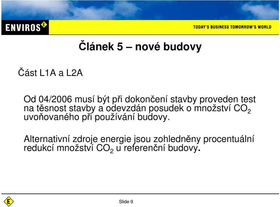 CO 2 uvoovaného pi používání budovy.