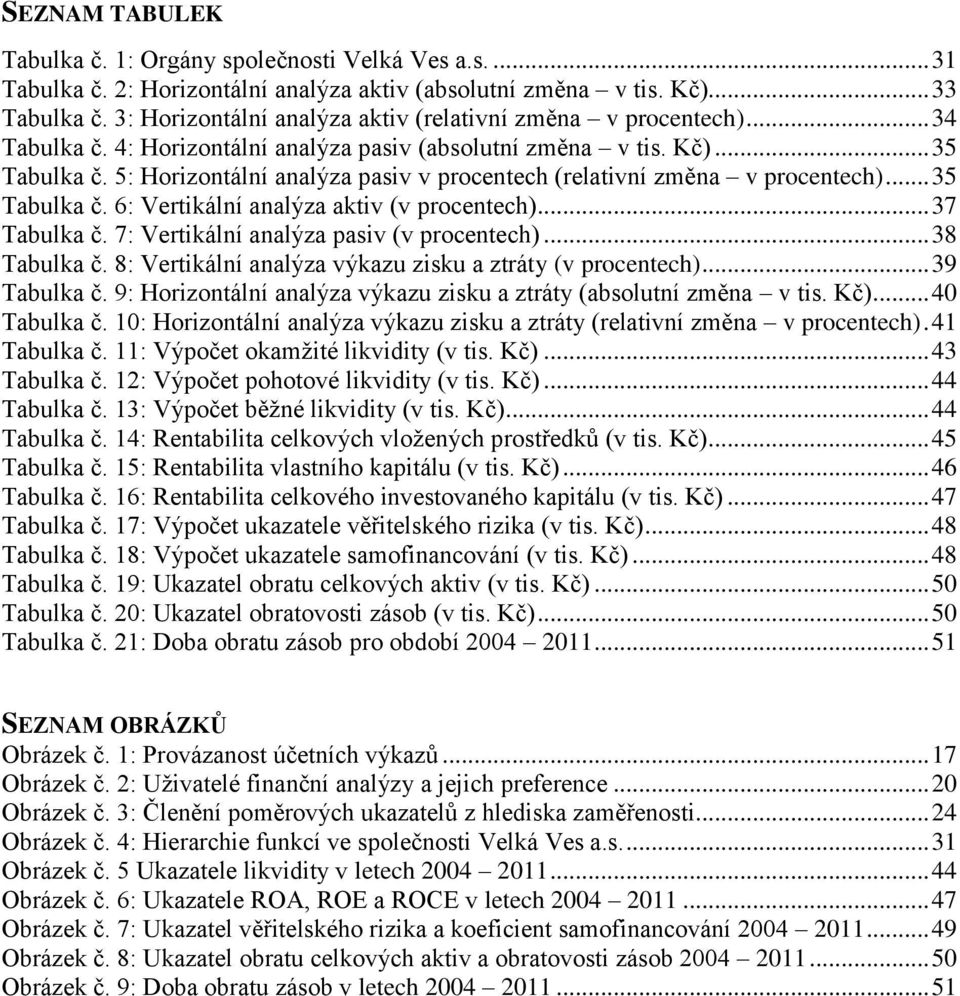 5: Horizontální analýza pasiv v procentech (relativní změna v procentech)... 35 Tabulka č. 6: Vertikální analýza aktiv (v procentech)... 37 Tabulka č. 7: Vertikální analýza pasiv (v procentech).