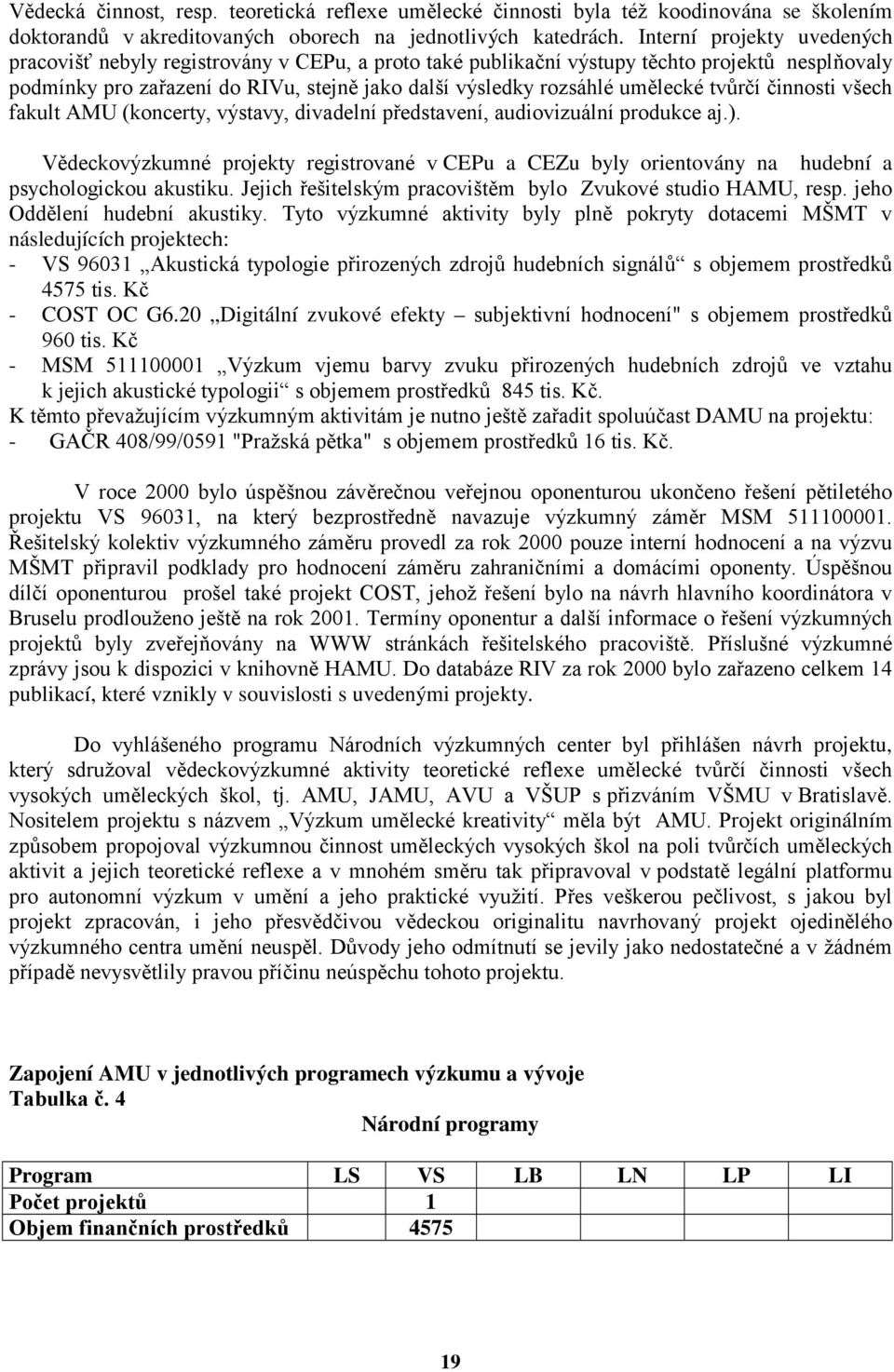 umělecké tvůrčí činnosti všech fakult AMU (koncerty, výstavy, divadelní představení, audiovizuální produkce aj.).