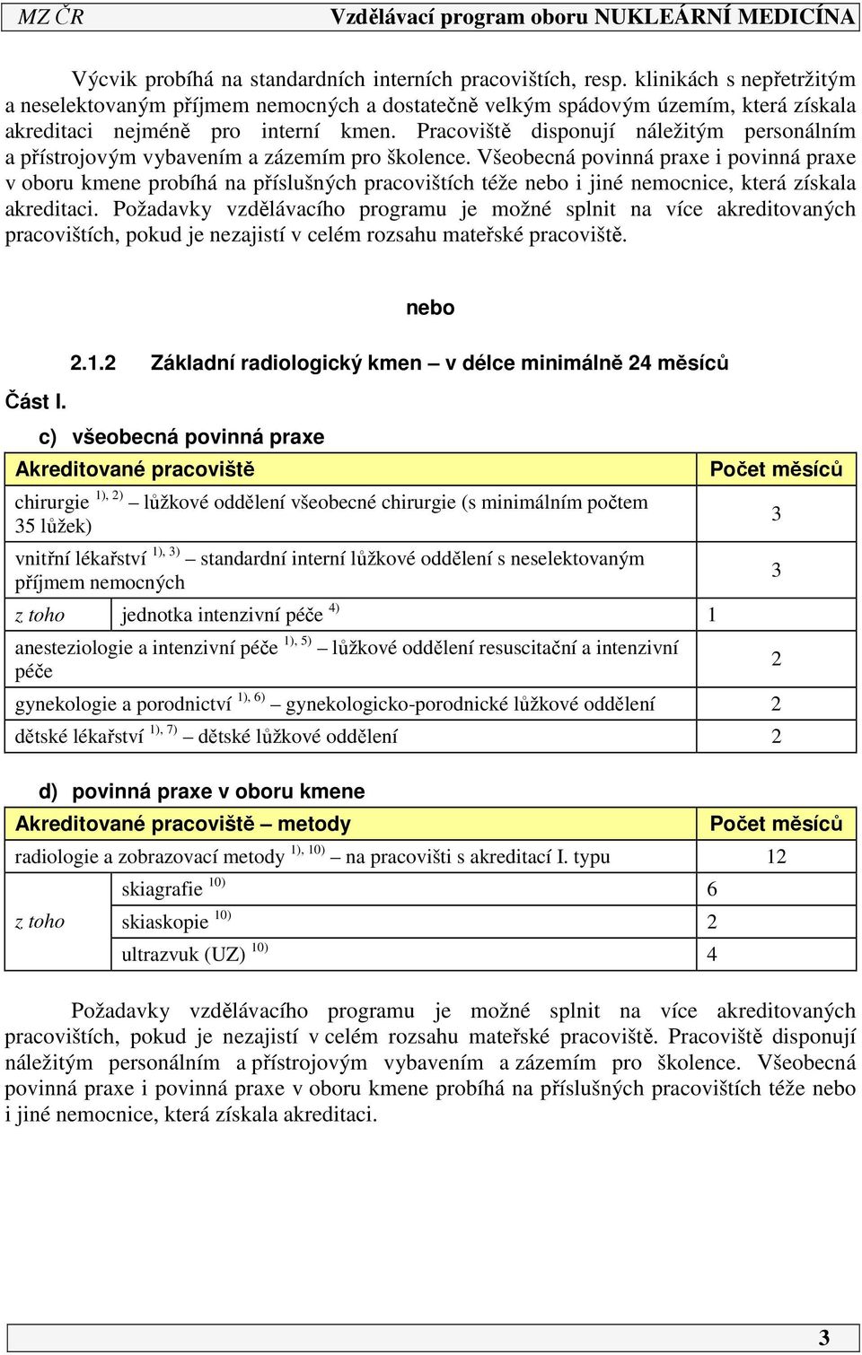 Pracoviště disponují náležitým personálním a přístrojovým vybavením a zázemím pro školence.