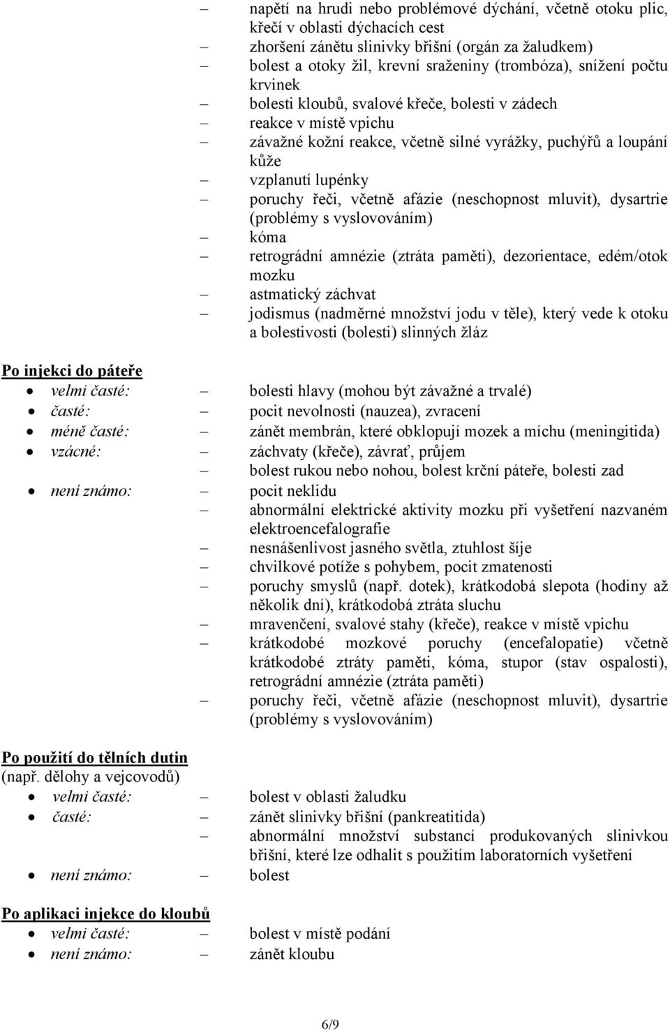 (neschopnost mluvit), dysartrie (problémy s vyslovováním) kóma retrográdní amnézie (ztráta paměti), dezorientace, edém/otok mozku astmatický záchvat jodismus (nadměrné množství jodu v těle), který