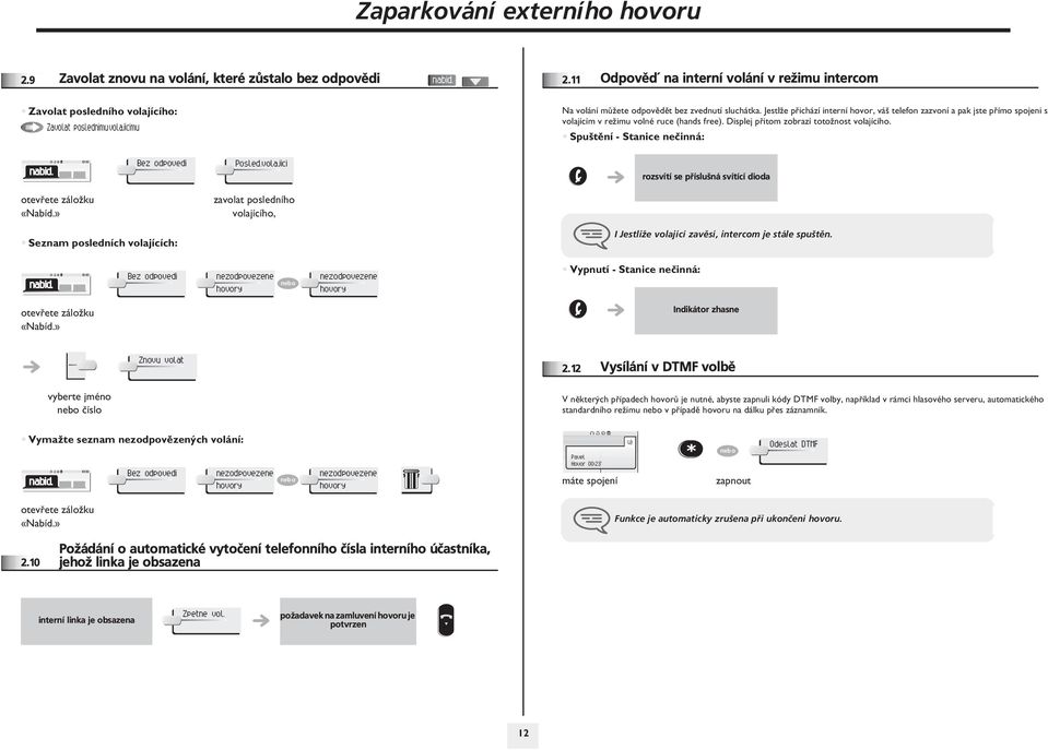 Jestl½e pøichází interní hovor, váš telefon zazvoní a pak jste pøímo spojeni s volajícím v re½imu volné ruce (hands free). Displej pøitom zobrazí toto½nost volajícího.