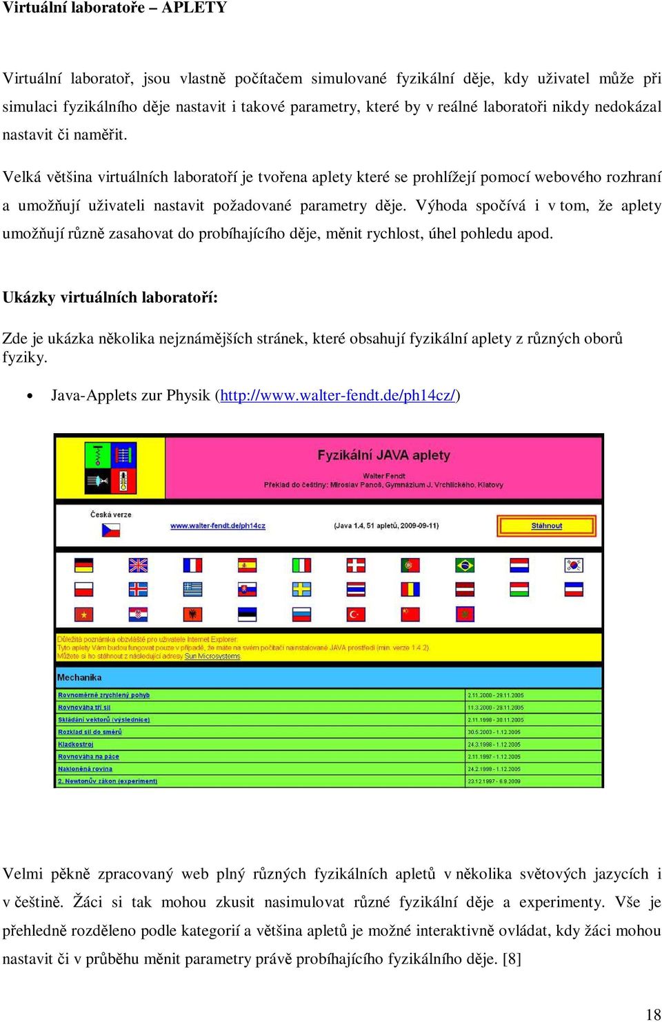 Velká většina virtuálních laboratoří je tvořena aplety které se prohlížejí pomocí webového rozhraní a umožňují uživateli nastavit požadované parametry děje.