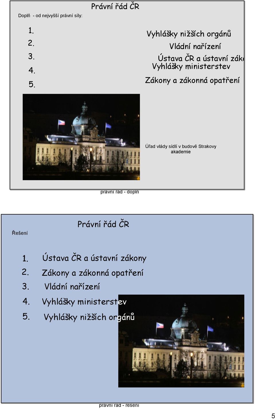 zákonná opatření Úřad vlády sídlí v budově Strakovy akademie právní řád doplň Řešení Právní řád ČR 1.