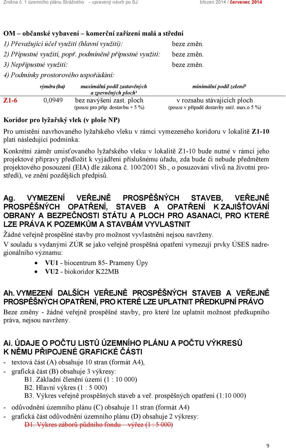 4) Podmínky prostorového uspořádání: výměra (ha) maximální podíl zastavěných a zpevněných ploch¹ Z1-6 0,0949 bez navýšení zast. ploch (pouze pro příp.