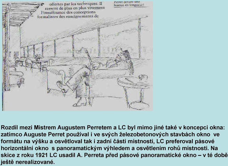 místnosti, LC preferoval pásové horizontální okno s panoramatickým výhledem a osvětlením rohů