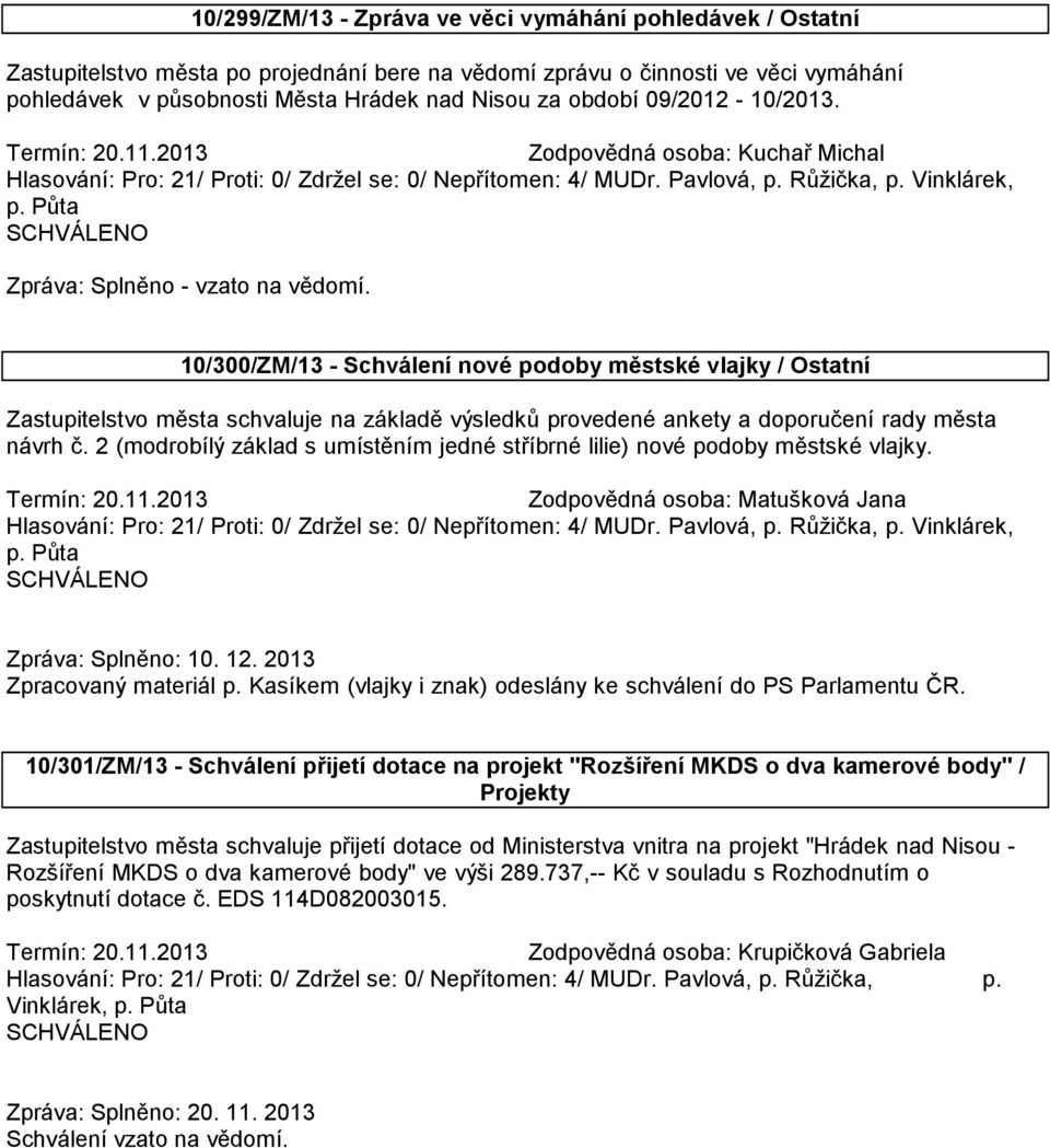 10/300/ZM/13 - Schválení nové podoby městské vlajky / Ostatní Zastupitelstvo města schvaluje na základě výsledků provedené ankety a doporučení rady města návrh č.