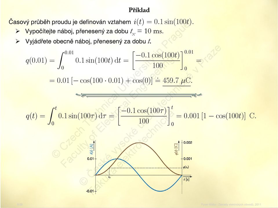 Vyjádřete obecně náboj, přenesený za dobu t.