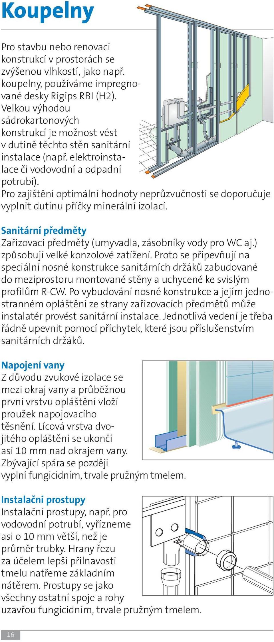 Pro zajištění optimální hodnoty neprůzvučnosti se doporučuje vyplnit dutinu příčky minerální izolací. Sanitární předměty Zařizovací předměty (umyvadla, zásobníky vody pro WC aj.