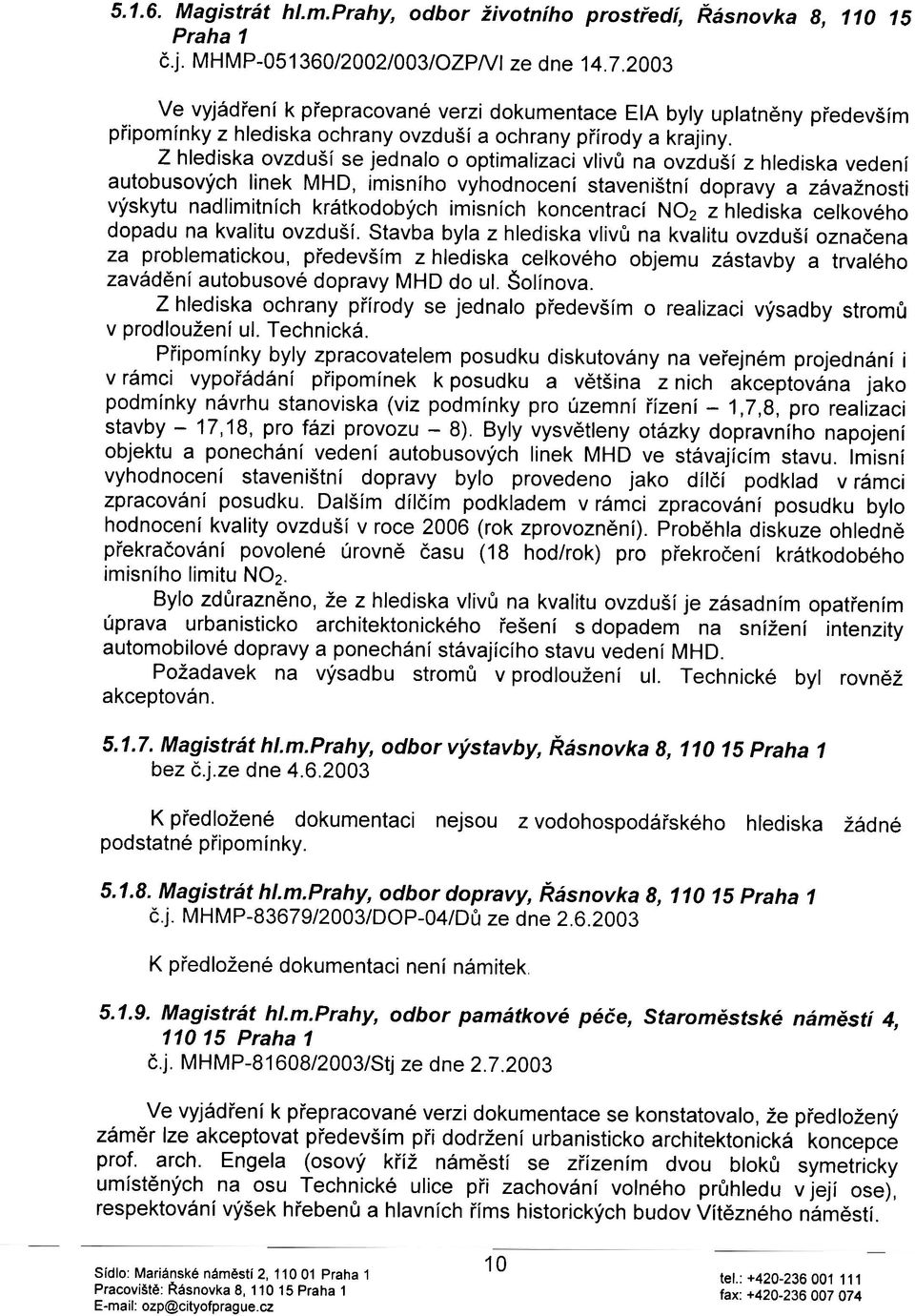 Z hlediska ovzduší se jednalo o optimalizaci vlivù na ovzduší z hlediska vedení autobusových linek MHD, imisního vyhodnocení staveništní dopravy a závažnosti výskytu nad limitních krátkodobých