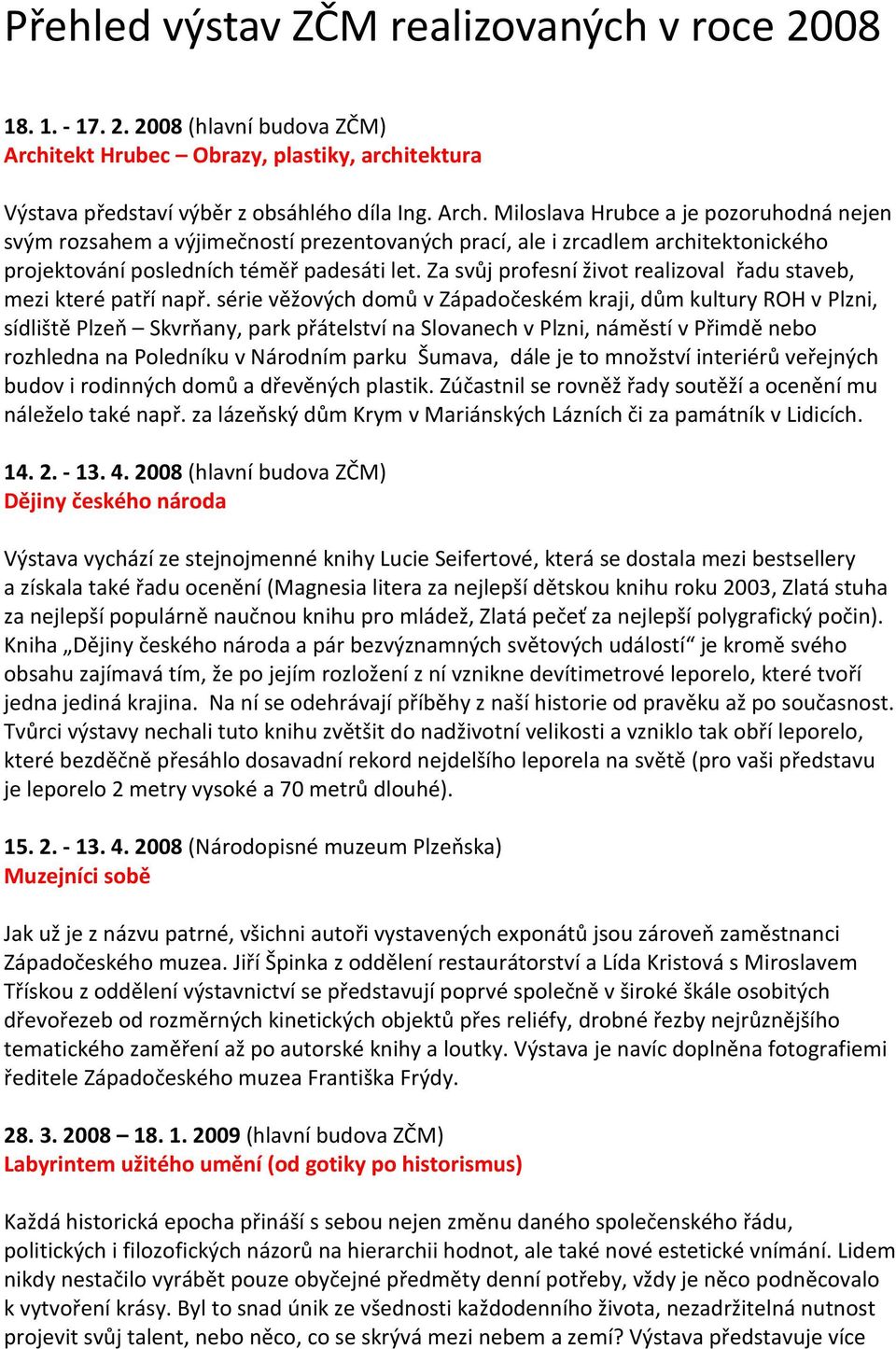 Miloslava Hrubce a je pozoruhodná nejen svým rozsahem a výjimečností prezentovaných prací, ale i zrcadlem architektonického projektování posledních téměř padesáti let.