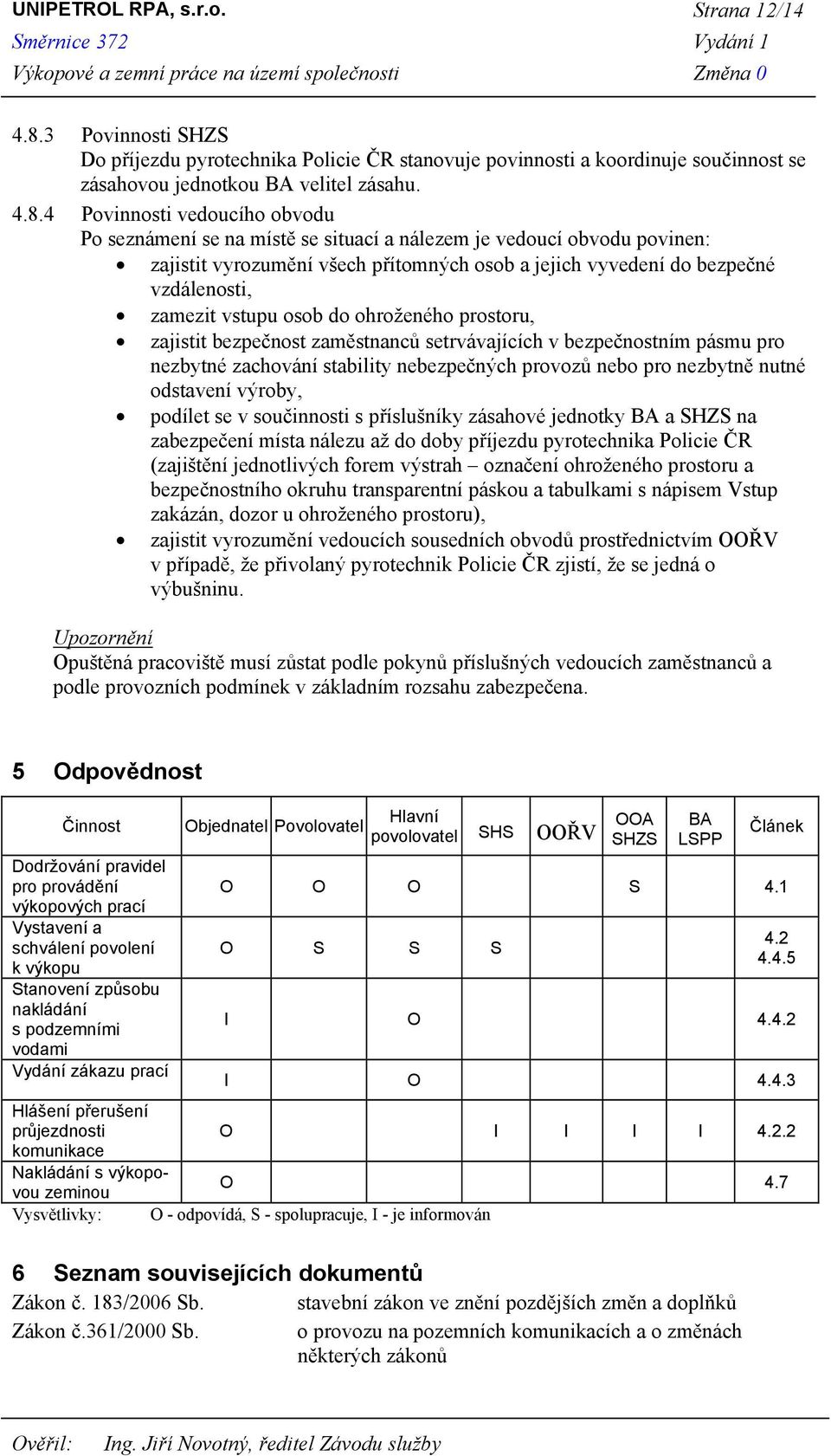 4 Povinnosti vedoucího obvodu Po seznámení se na místě se situací a nálezem je vedoucí obvodu povinen: zajistit vyrozumění všech přítomných osob a jejich vyvedení do bezpečné vzdálenosti, zamezit