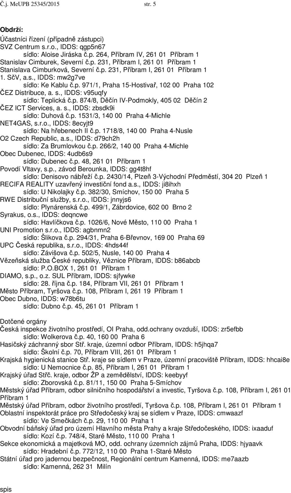 s., IDDS: v95uqfy sídlo: Teplická č.p. 874/8, Děčín IV-Podmokly, 405 02 Děčín 2 ČEZ ICT Services, a. s., IDDS: zbsdk9i sídlo: Duhová č.p. 1531/3, 140 00 Praha 4-Michle NET4GAS, s.r.o., IDDS: 8ecyjt9 sídlo: Na hřebenech II č.