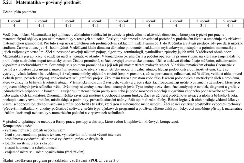 objekty a pro užití matematiky v reálných situacích. Poskytuje vědomosti a dovednosti potřebné v praktickém životě a umožňuje tak získávat matematickou gramotnost.