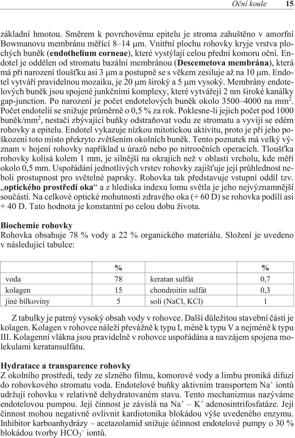 Endotel je oddìlen od stromatu bazální membránou (Descemetova membrána), která má pøi narození tloušťku asi 3 m a postupnì se s vìkem zesiluje až na 10 m.