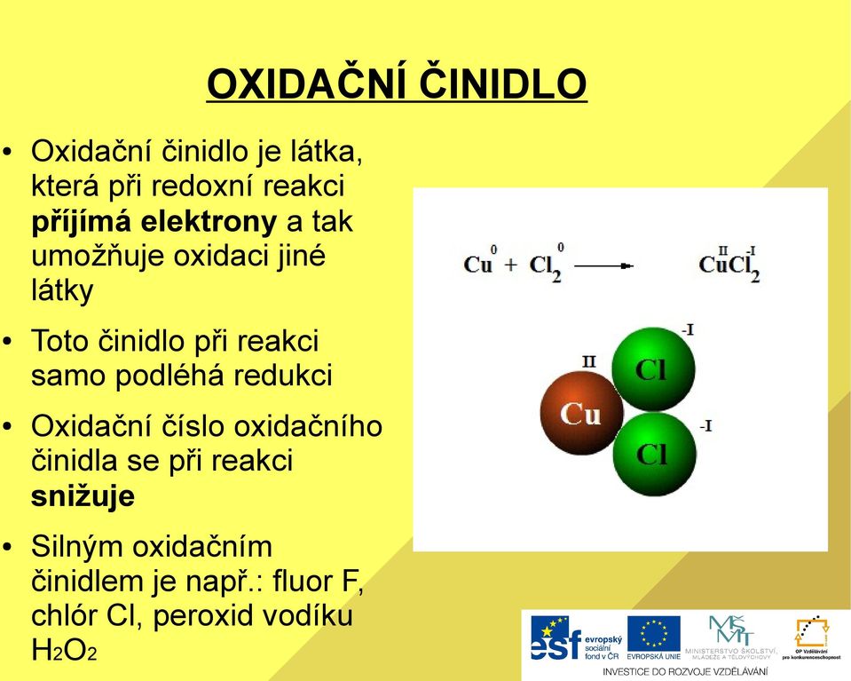 reakci samo podléhá redukci Oxidační číslo oxidačního činidla se při