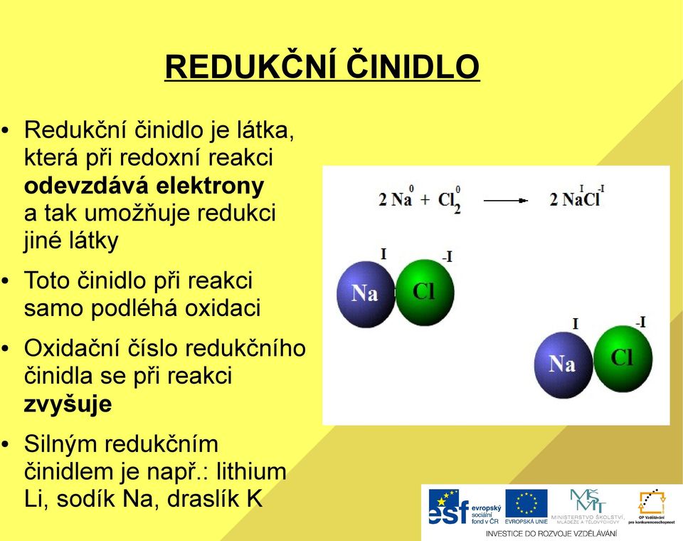 reakci samo podléhá oxidaci Oxidační číslo redukčního činidla se při