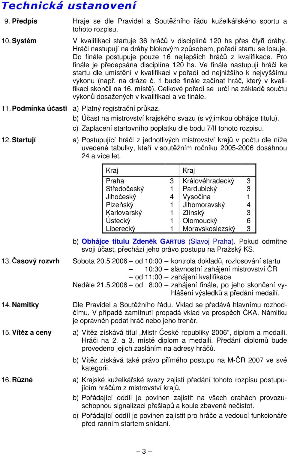 Ve finále nastupují hráči ke startu dle umístění v kvalifikaci v pořadí od nejnižšího k nejvyššímu výkonu (např. na dráze č. bude finále začínat hráč, který v kvalifikaci skončil na 6. místě).