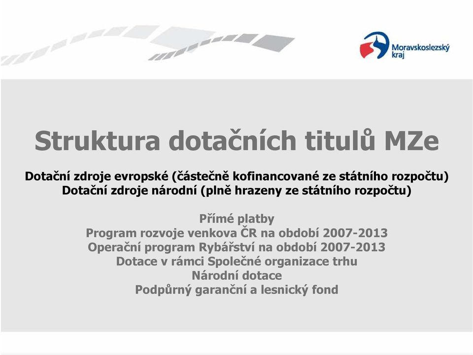 platby Program rozvoje venkova ČR na období 2007-2013 Operační program Rybářství na
