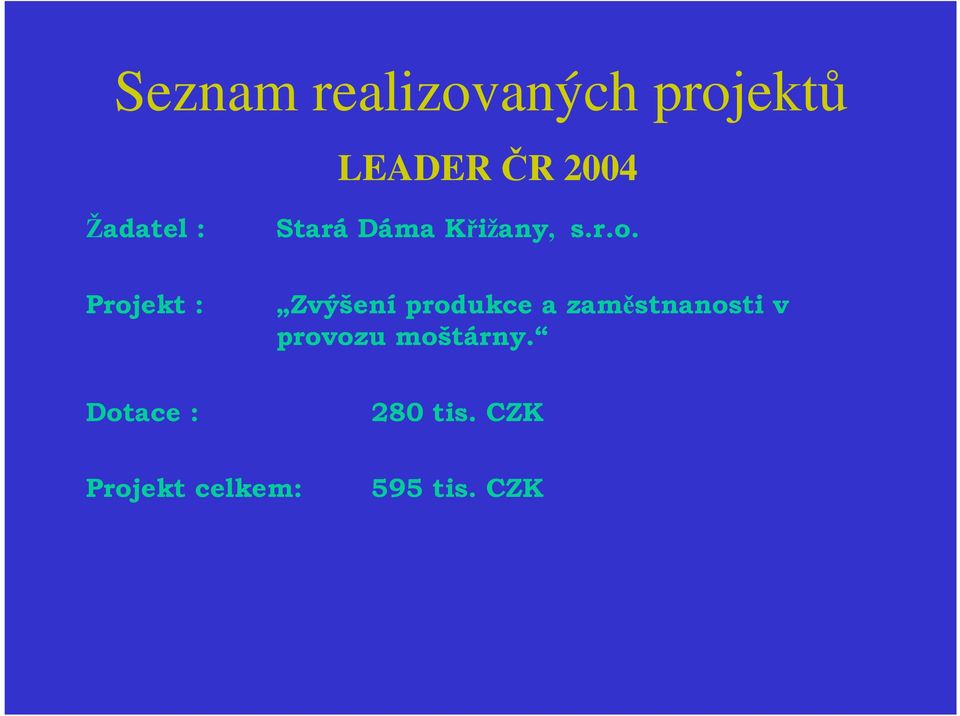 Projekt : Zvýšení produkce a zaměstnanosti v