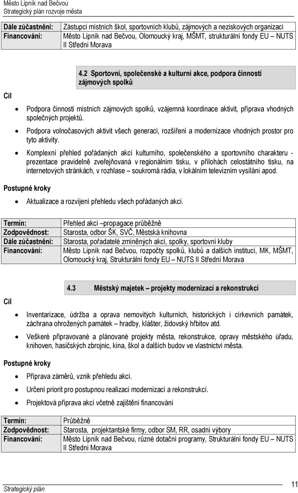 Podpora volnočasových aktivit všech generací, rozšíření a modernizace vhodných prostor pro tyto aktivity.