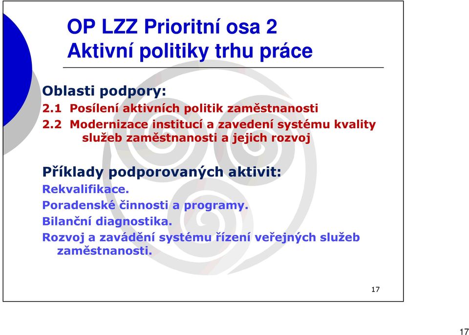 2 Modernizace institucí a zavedení systému kvality služeb zaměstnanosti a jejich rozvoj