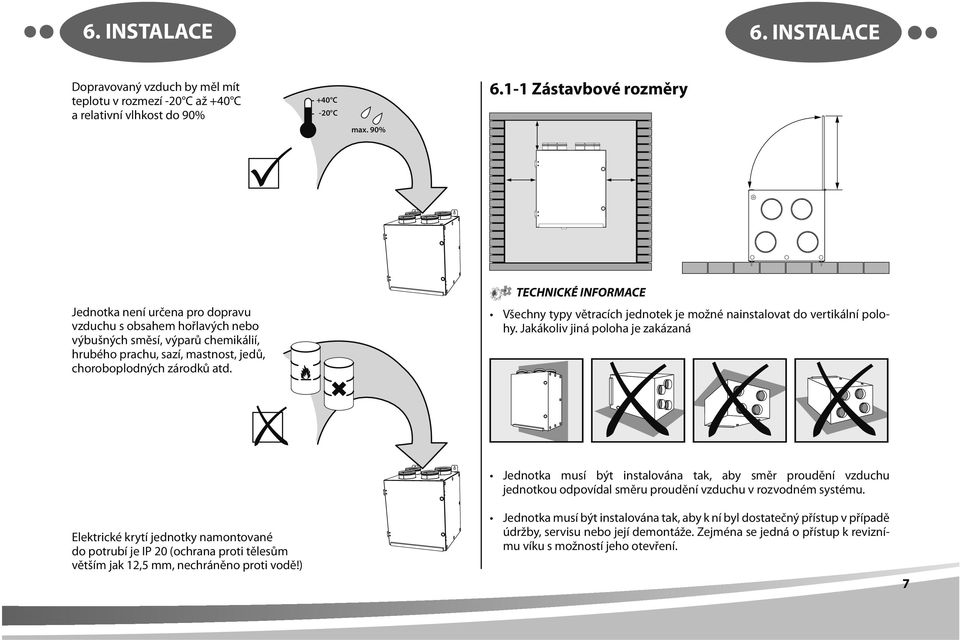 TECHNICKÉ INFORMACE Všechny typy větracích jednotek je možné nainstalovat do vertikální polohy.