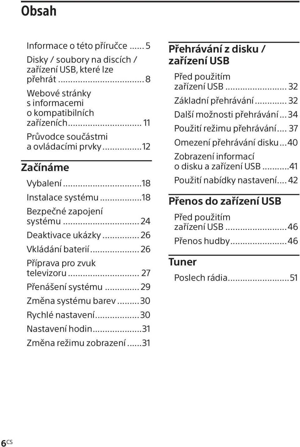 .. 26 Příprava pro zvuk televizoru... 27 Přenášení systému... 29 Změna systému barev...30 Rychlé nastavení...30 Nastavení hodin...31 Změna režimu zobrazení.