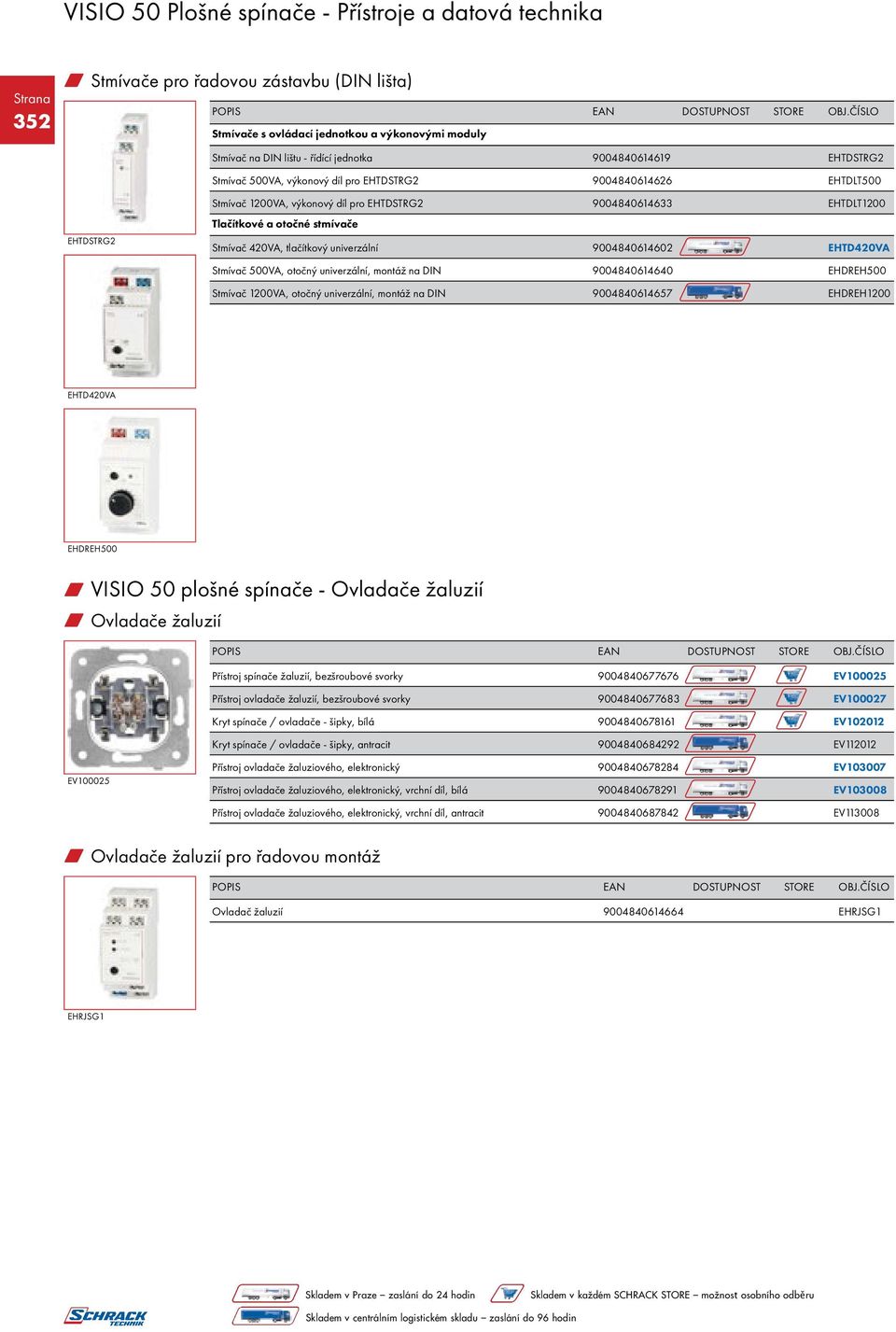 Stmívač 420VA, tlačítkový univerzální 9004840614602 EHTD420VA Stmívač 500VA, otočný univerzální, montáž na DIN 9004840614640 EHDREH500 Stmívač 1200VA, otočný univerzální, montáž na DIN 9004840614657