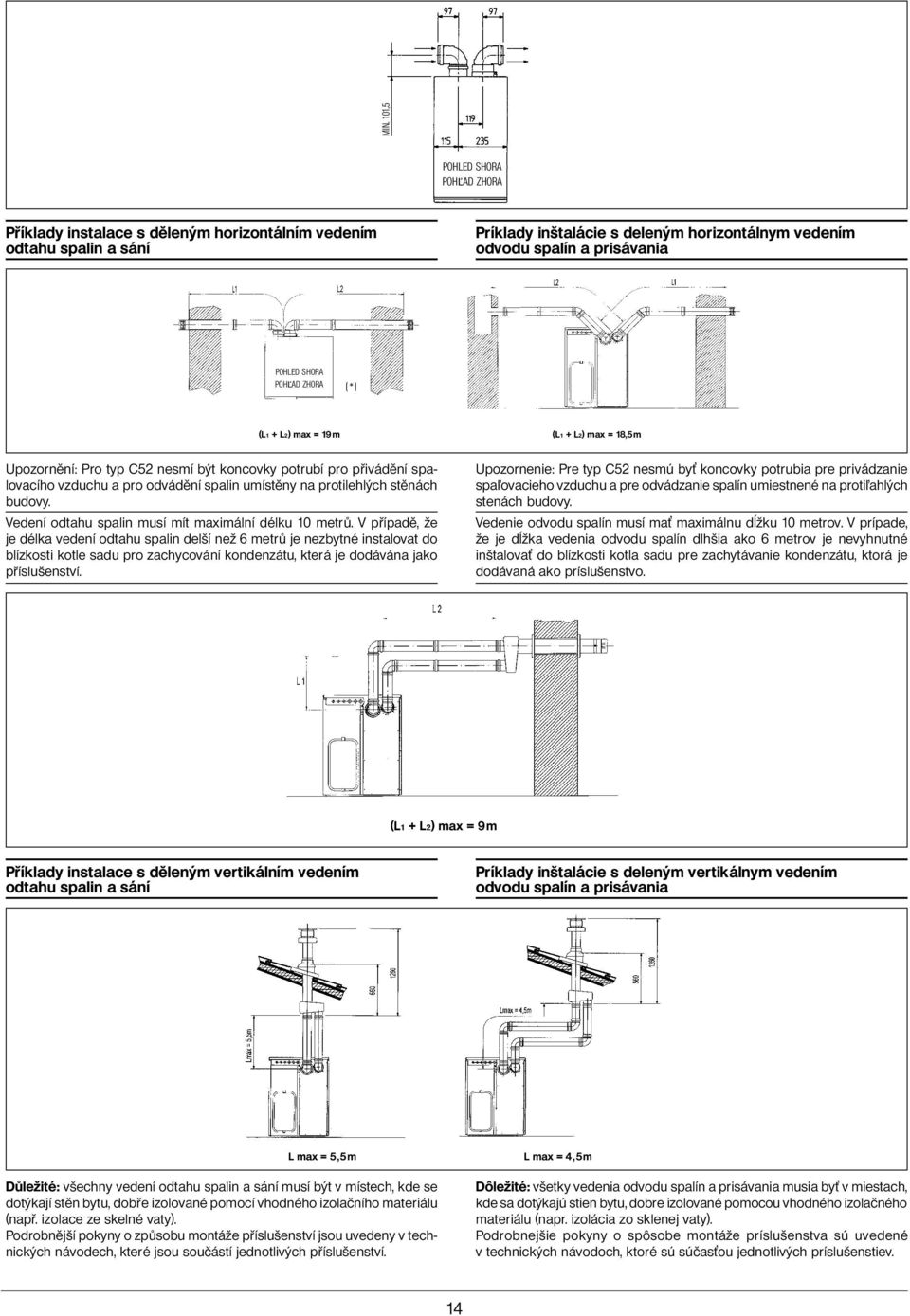 stěnách budovy. Vedení odtahu spalin musí mít maximální délku 10 metrů.