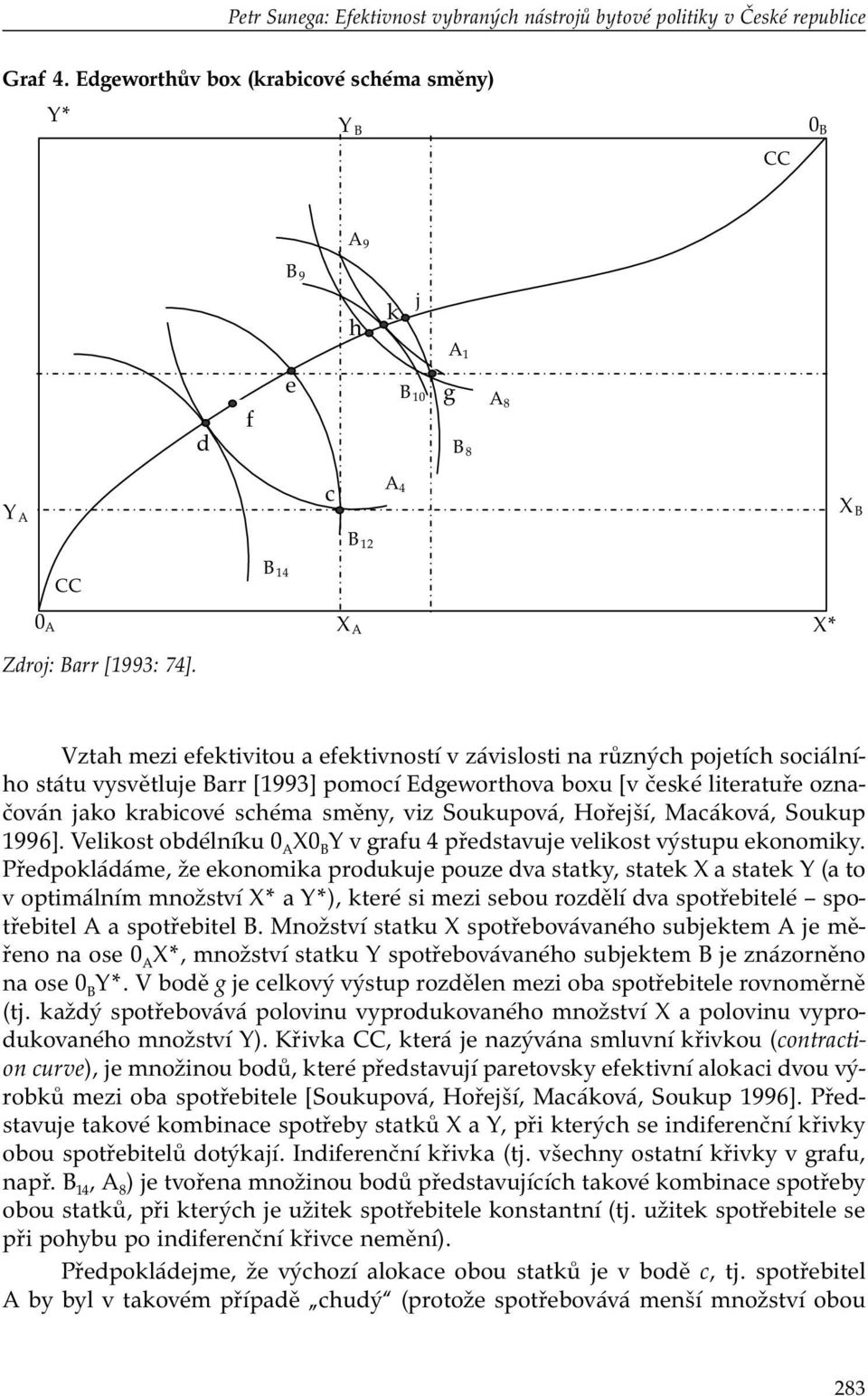 Vztah mezi efektivitou a efektivností v závislosti na různých pojetích sociálního státu vysvětluje Barr [1993] pomocí Edgeworthova boxu [v české literatuře označován jako krabicové schéma směny, viz