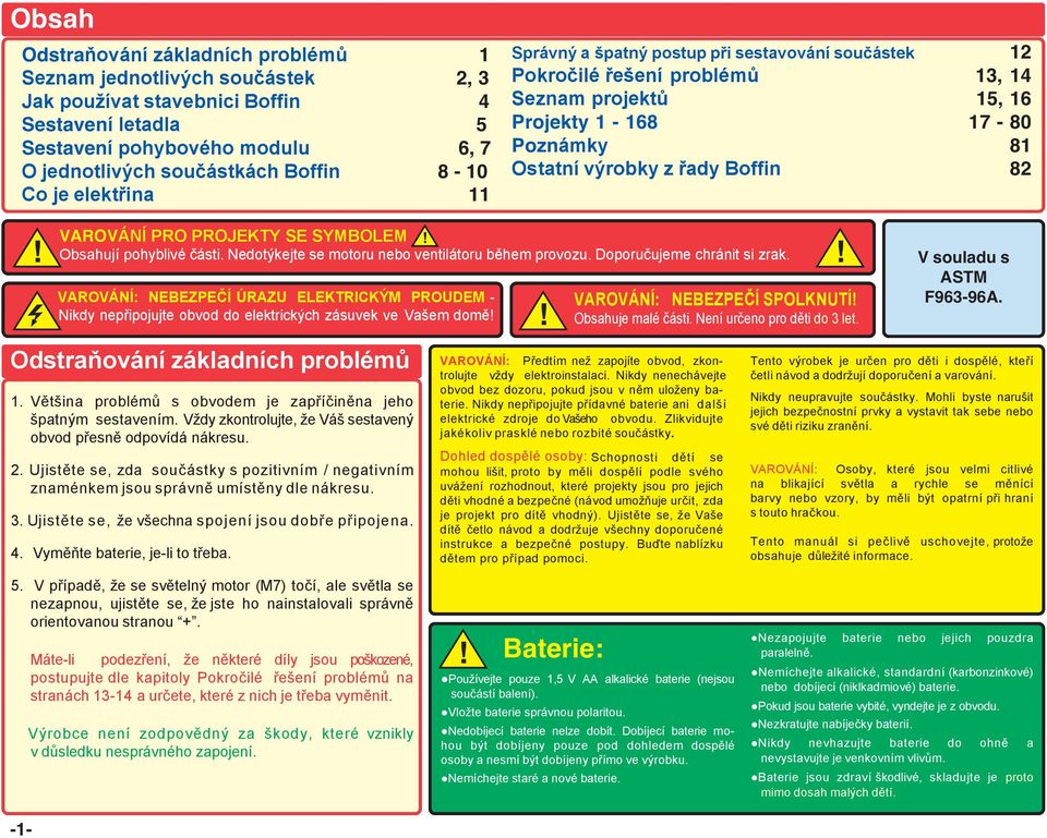 VAROVÁNÍ PRO PROJEKTY SE SYMBOLEM! Obsahují pohyblivé části. Nedotýkejte se motoru nebo ventilátoru během provozu. Doporučujeme chránit si zrak.