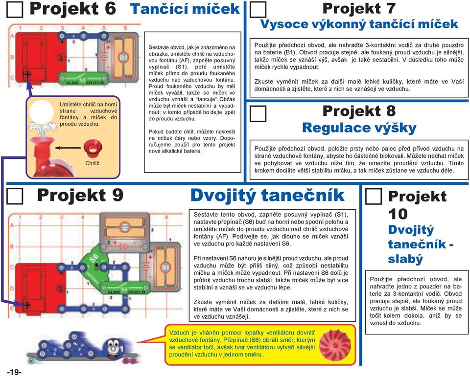 fontánu. Proud foukaného vzduchu by měl míček vyvážit, takže se míček ve vzduchu vznáší a tancuje. Občas může být míček nestabilní a vypadnout; v tomto případě ho dejte zpět do proudu vzduchu.