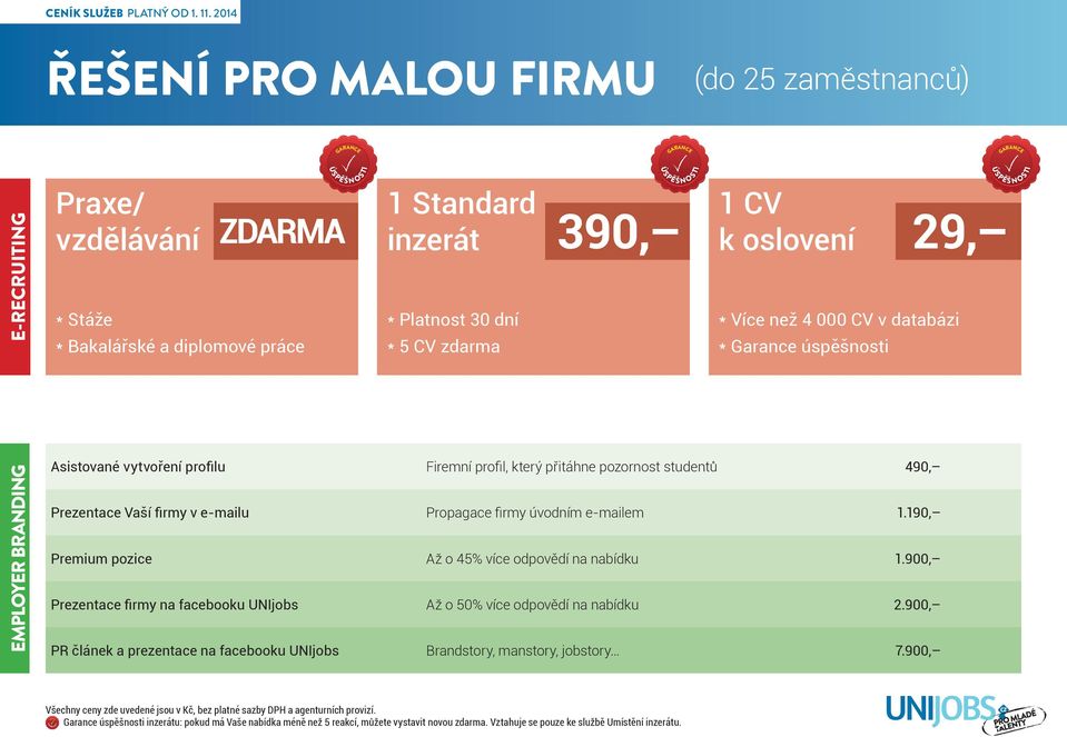 29, * Více než 4 000 CV v databázi * Garance úspěšnosti EMPLOYER BRANDING Asistované vytvoření profilu Firemní profil, který přitáhne pozornost studentů 490, Prezentace Vaší firmy v e-mailu Propagace