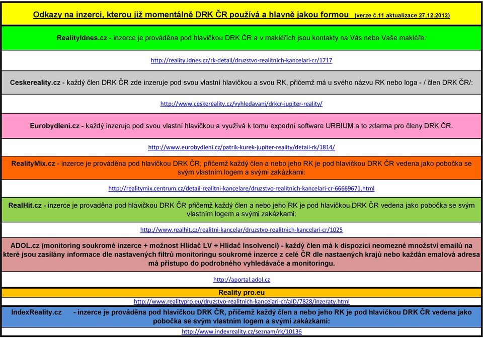 cz - každý člen DRK ČR zde inzeruje pod svou vlastní hlavičkou a svou RK, přičemž má u svého názvu RK nebo loga - / člen DRK ČR/: http://www.ceskereality.