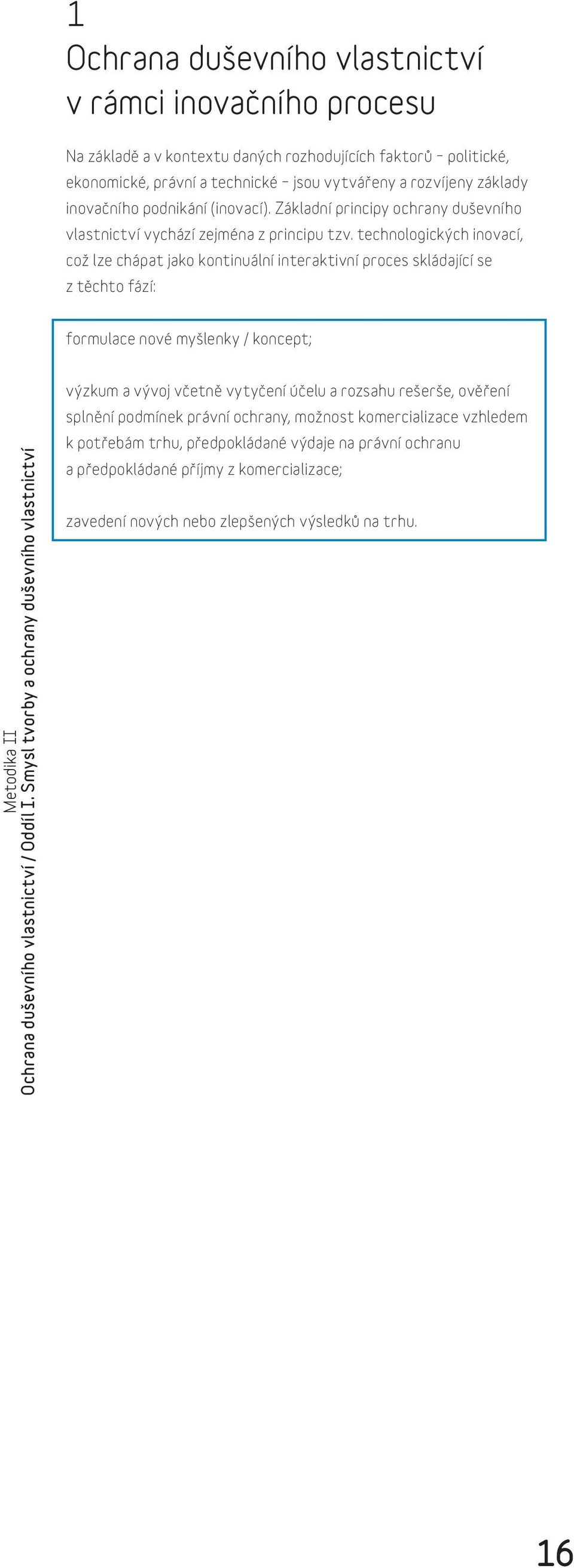 technologických inovací, což lze chápat jako kontinuální interaktivní proces skládající se z těchto fází: formulace nové myšlenky / koncept; / Oddíl I.