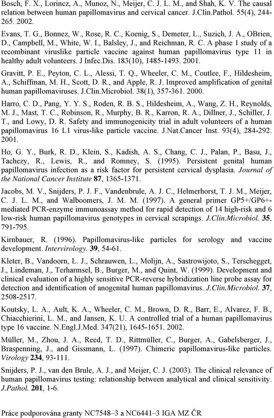 J Infec.Dis. 183(10), 1485-1493. 2001. Gravitt, P. E., Peyton, C. L., Alessi, T. Q., Wheeler, C. M., Coutlee, F., Hildesheim, A., Schiffman, M. H., Scott, D. R., and Apple, R. J.