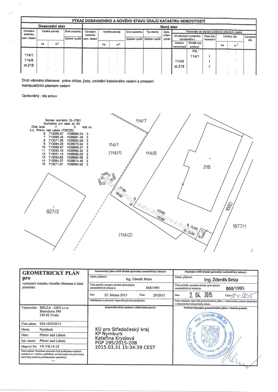 VYmdra parc, dltu Zprlsob Wuzltl parc. Eislem ZpIsob vyu:iti Zprlsob vyuiiti vymer oznad n6ho v vlastnictvl 114t1 114t8 st.218 m2 ha mz,i:'::::,, '::ff:::' na n' 114t8 st.